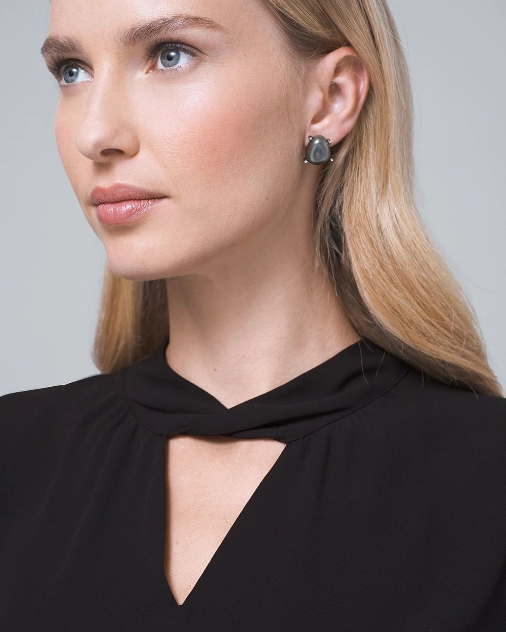 Glass Pearl Oval Stud Earrings