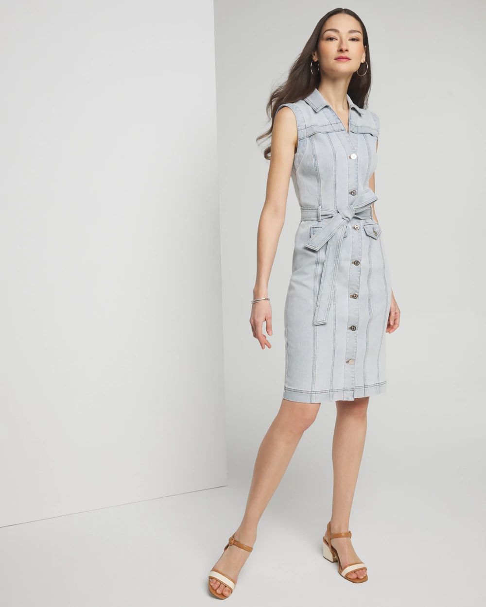 Petite Short Sleeve Denim Sheath Dress