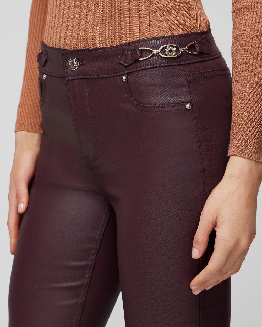 High Rise Coated Horsebit Detail Bootcut Jeans
