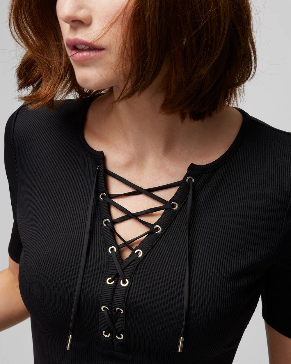 WHBM® FORME Lace-Up Short Sleeve Top