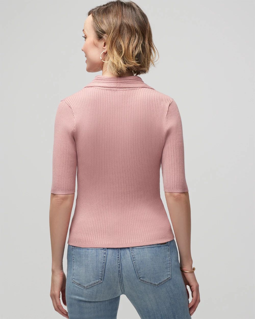 Elbow Sleeve Crochet Collar Pullover Sweater