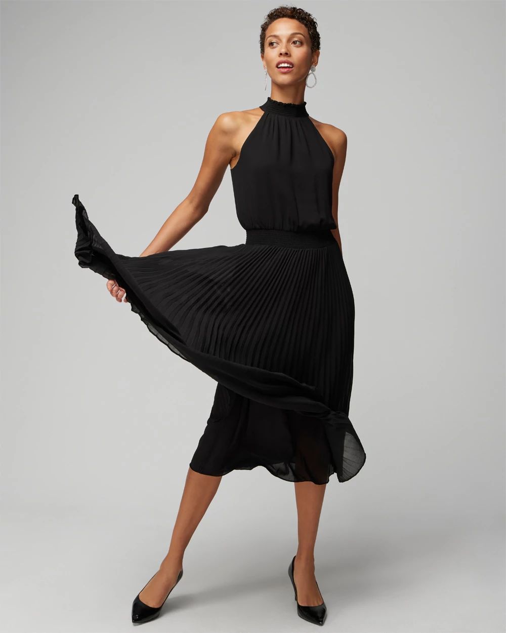 Pleated Halter Midi Dress