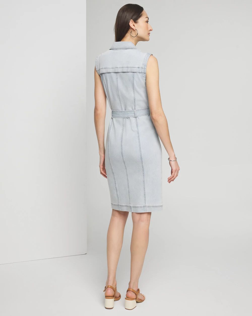 Petite Short Sleeve Denim Sheath Dress
