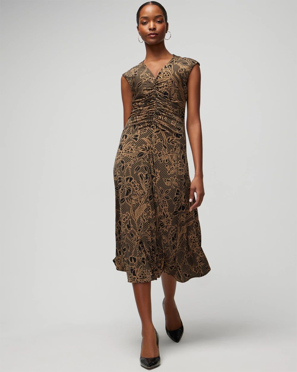 Matte Jersey Shirred Midi Dress