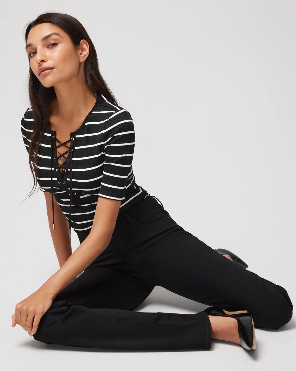 WHBM® FORME Lace-Up Short Sleeve Top