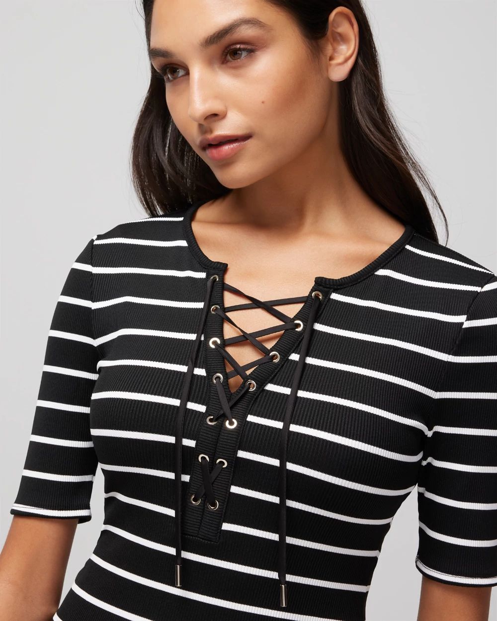 WHBM® FORME Lace-Up Short Sleeve Top