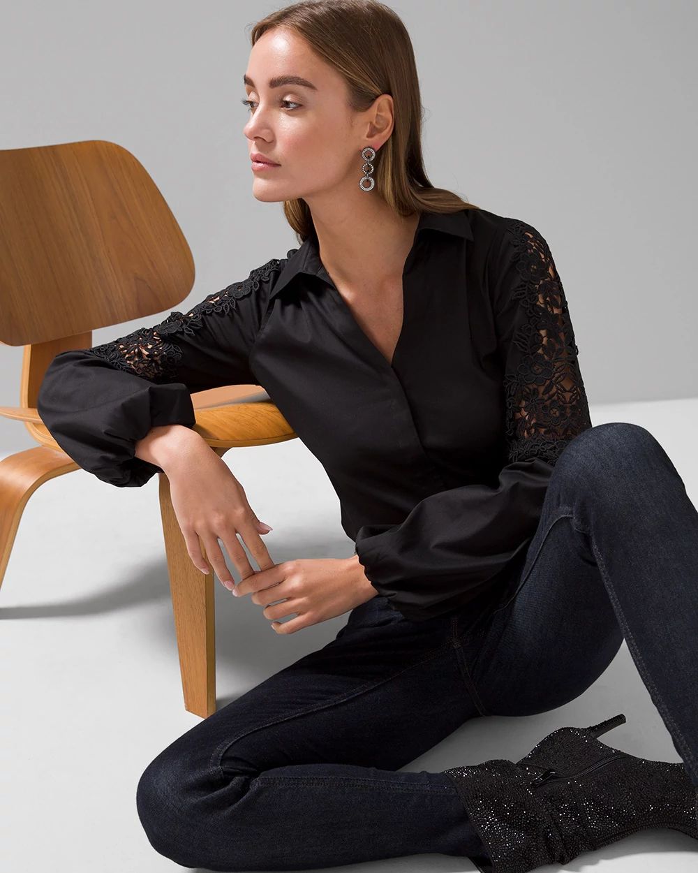 Lace Sleeve Poplin Shirt