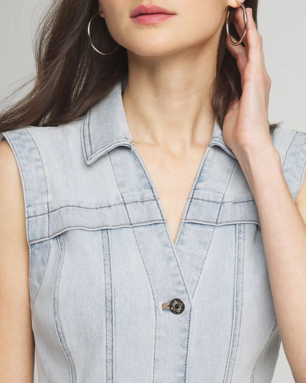 Petite Short Sleeve Denim Sheath Dress