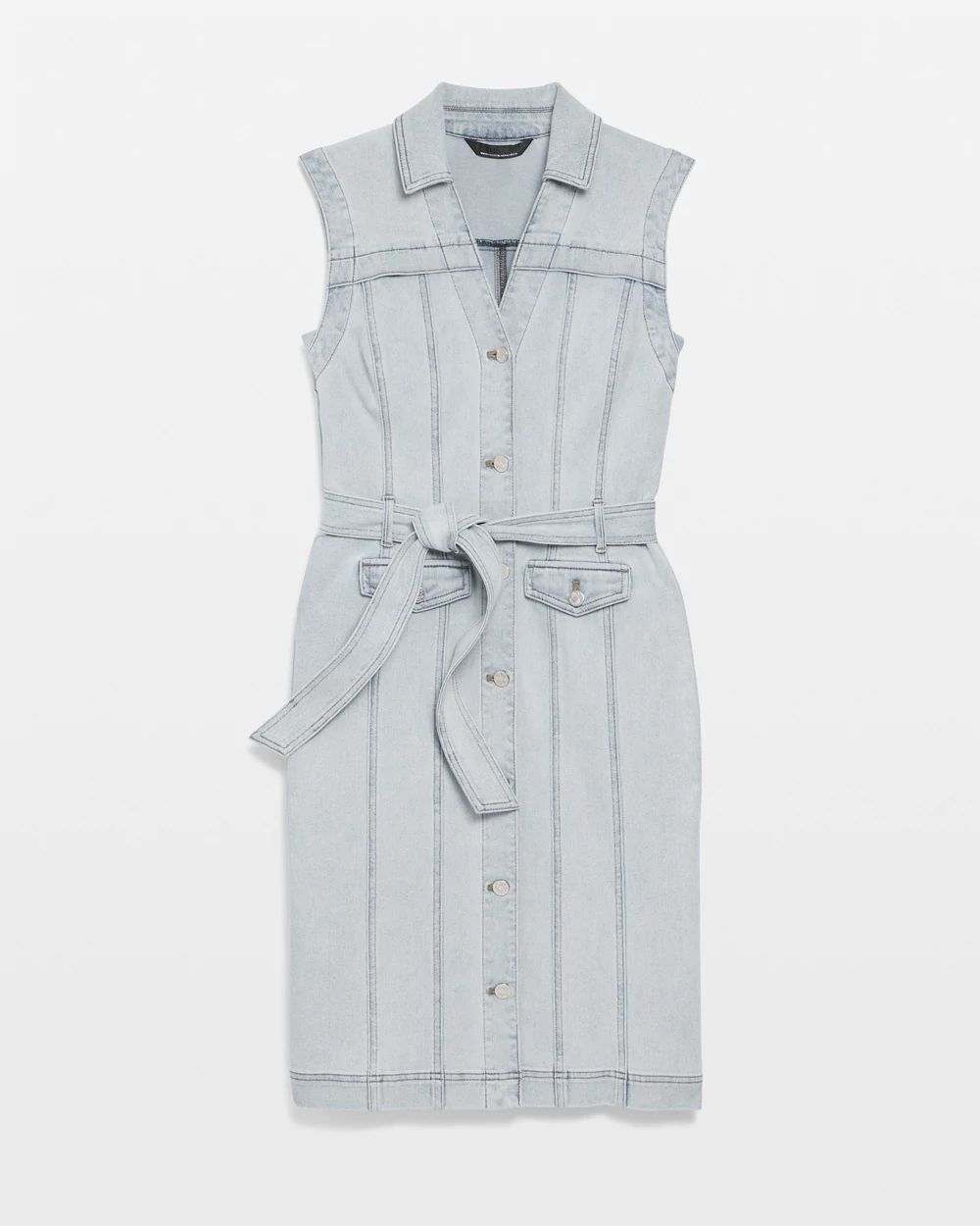 Petite Short Sleeve Denim Sheath Dress
