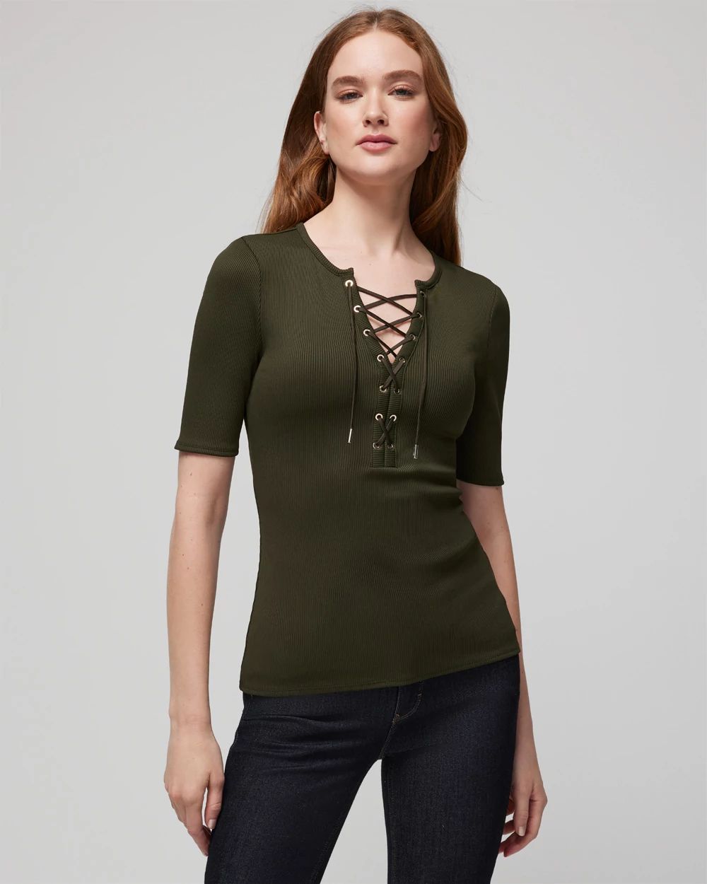 WHBM® FORME Lace-Up Short Sleeve Top
