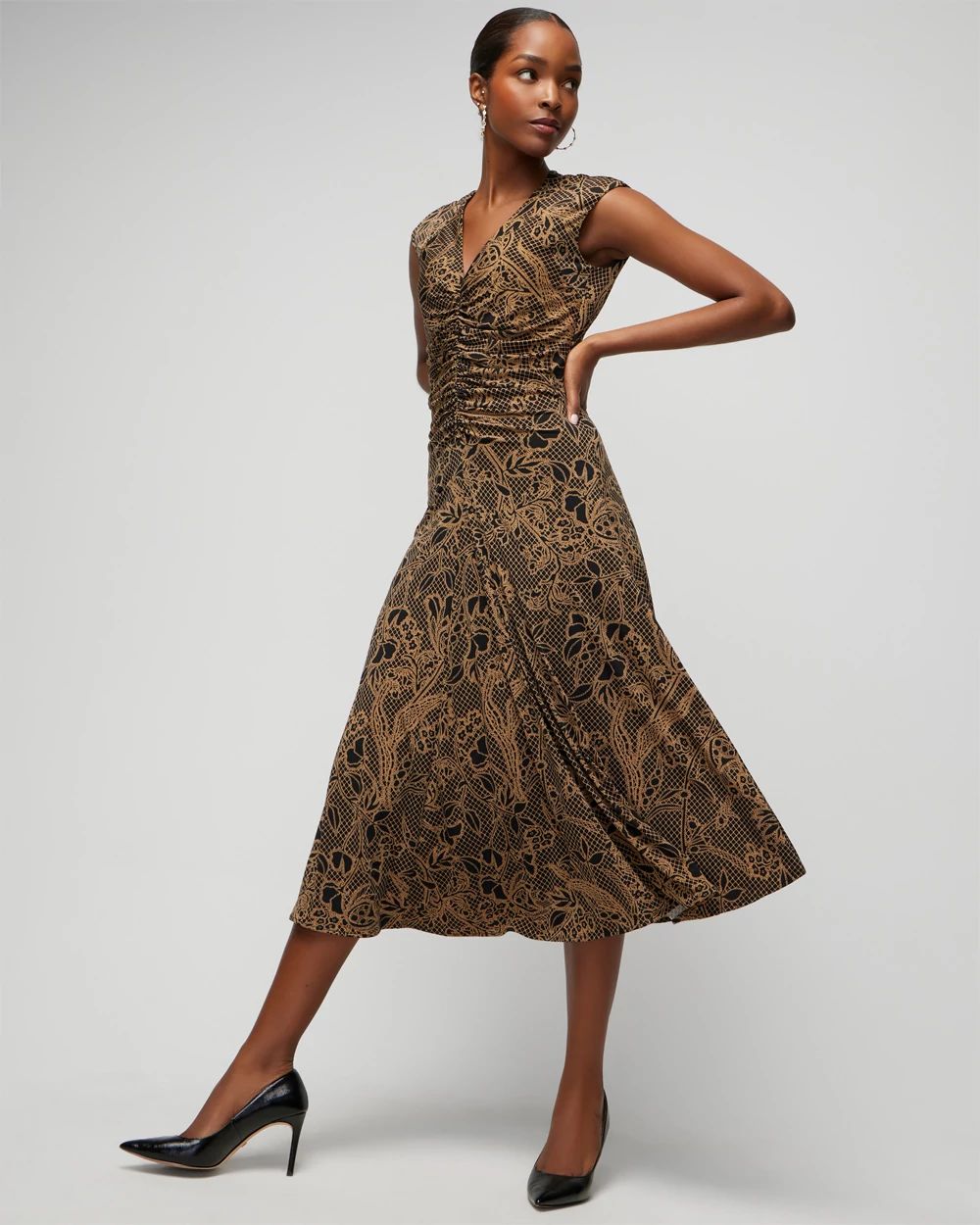 Matte Jersey Shirred Midi Dress