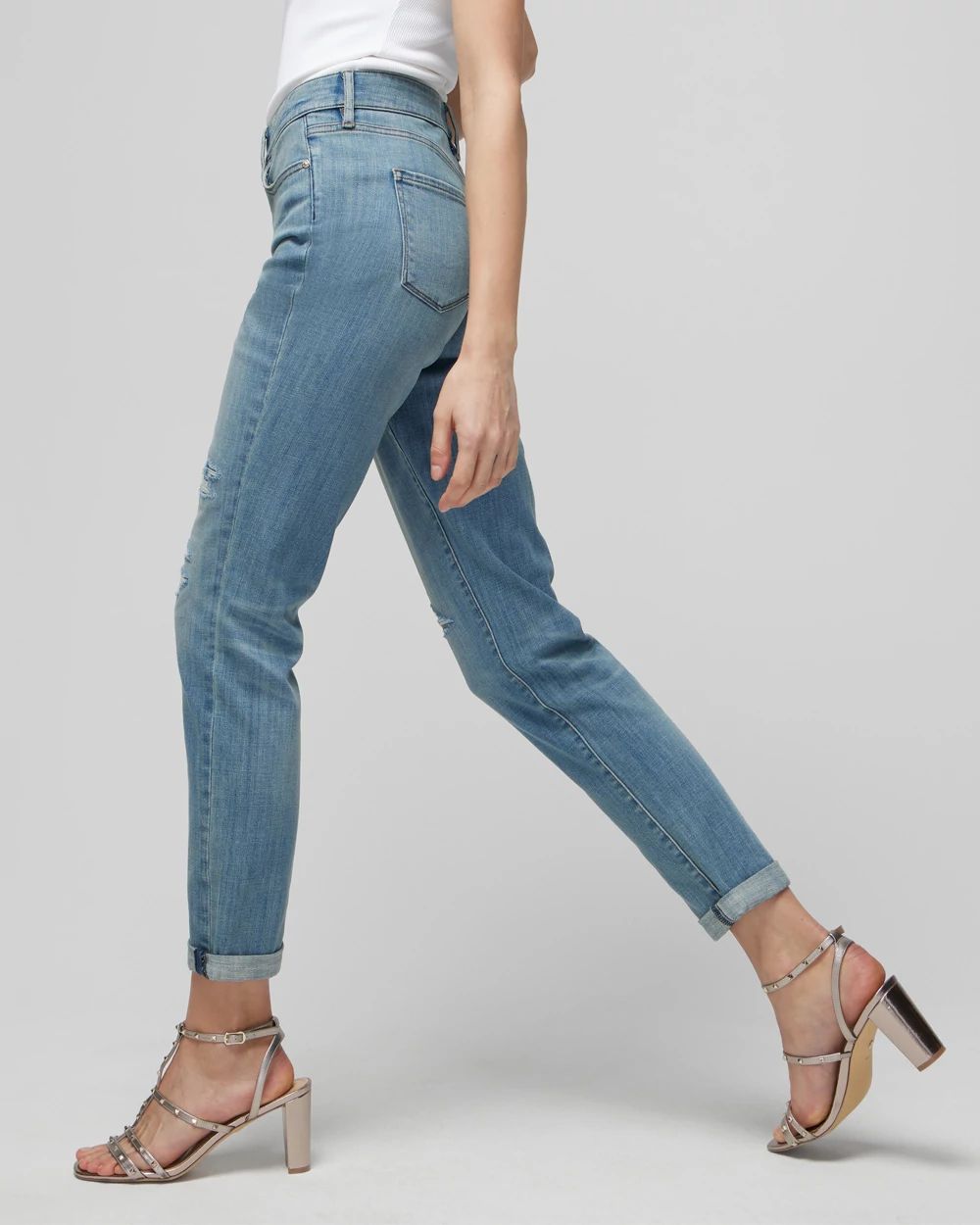Mid Rise Everyday Soft Denim™ Destructed Girlfriend Jeans