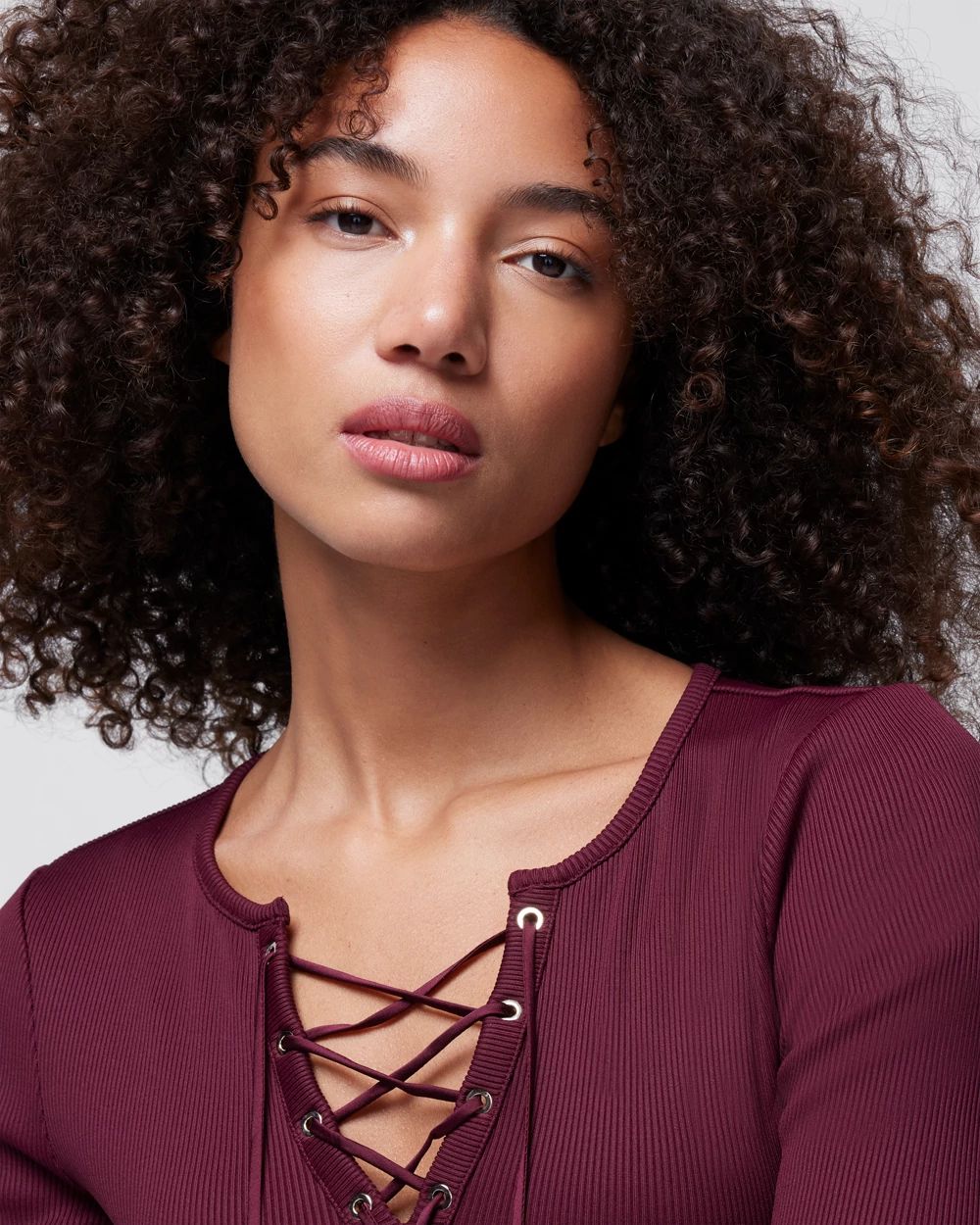 WHBM® FORME Lace-Up Short Sleeve Top