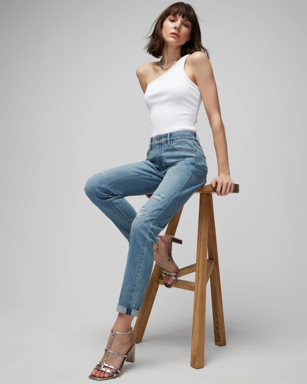 Mid Rise Everyday Soft Denim™ Destructed Girlfriend Jeans