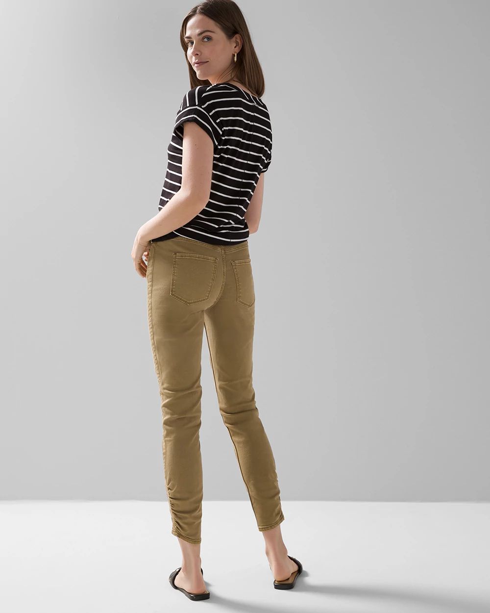 High Rise Ruched Hem Skinny Crop Jeans