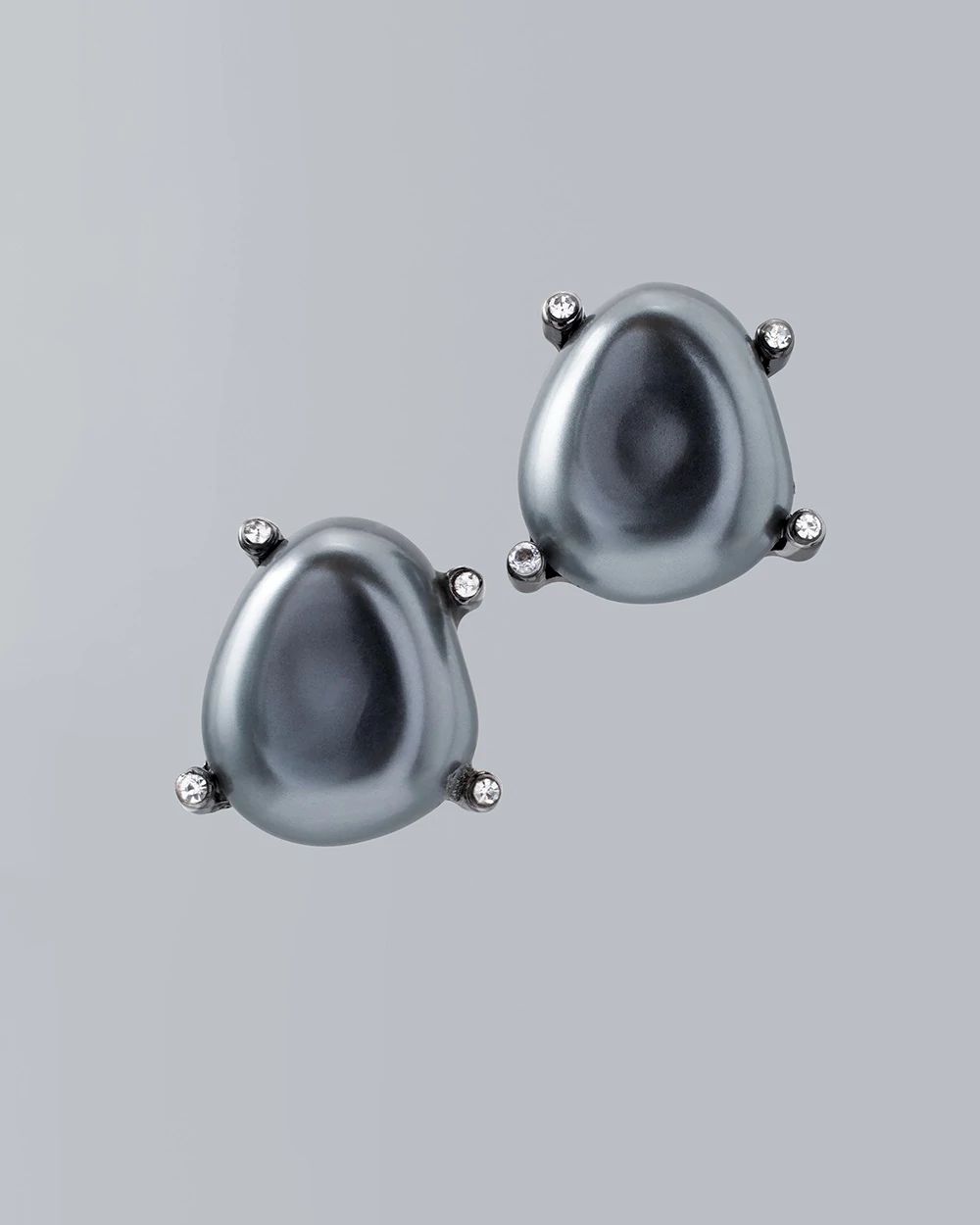 Glass Pearl Oval Stud Earrings