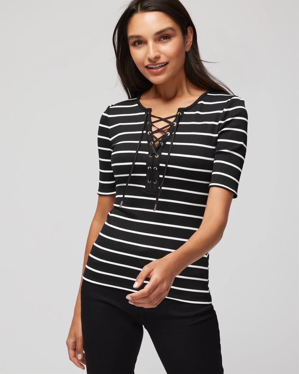 WHBM® FORME Lace-Up Short Sleeve Top